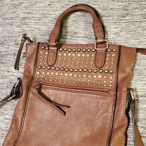 Leather studded Andrew Marc foldover satchel